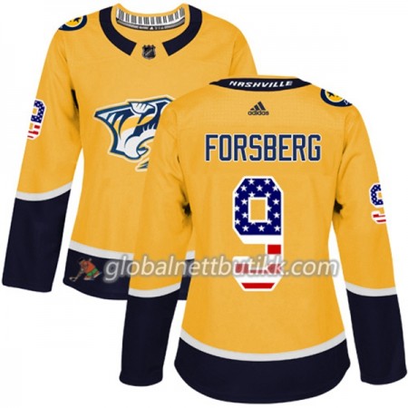 Nashville Predators Hockeydrakt Filip Forsberg 9 2017-2018 USA Flag Fashion Golden Adidas Authentic - Dame